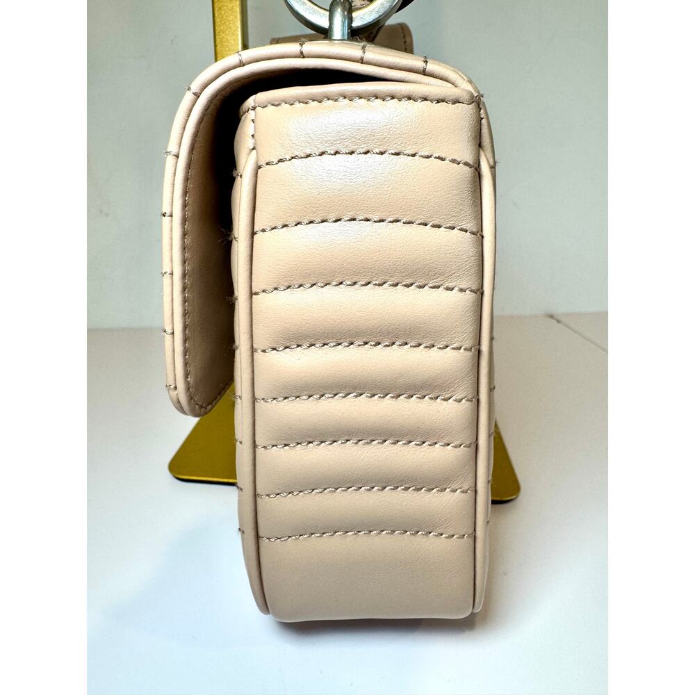 Prada Diagramme Medium Quilted Flap Bag In Tan Calfskin Leather W Silver Chain - Picture 5 of 16